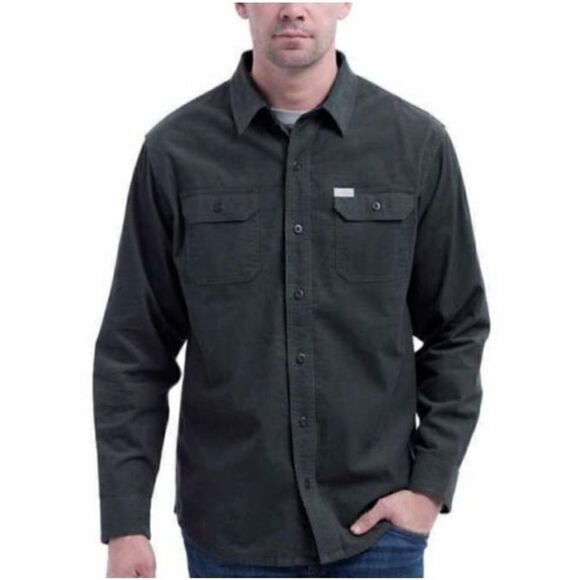 Eddie Bauer Cross Cut Corduroy Shirt Mens XXL Charcoal Button Up Flap Pocket NWT - Picture 1 of 13